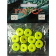 Грузило вухатий рибальський, таблетка (ексцентрик) колір Silvereyes Лайм, 10шт в уп., вага 12г